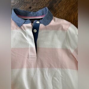 Vineyard Vines size XS, pink and white long sleeved striped rugby shirt